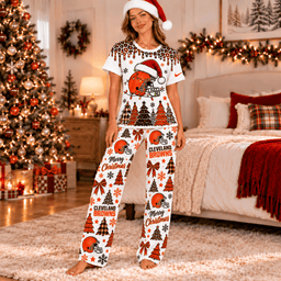 Cleveland Browns Christmas Leopard Drip T-Shirt and Pants Set