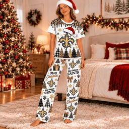 New Orleans Saints Christmas Leopard Drip T-Shirt and Pants Set