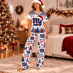 New York Giants Christmas Leopard Drip T-Shirt and Pants Set