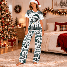 Philadelphia Eagles Christmas Leopard Drip T-Shirt and Pants Set