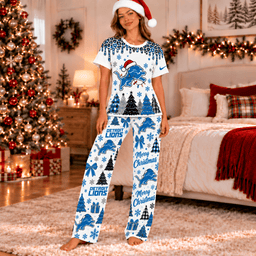 Detroit Lions Christmas Leopard Drip T-Shirt and Pants Set