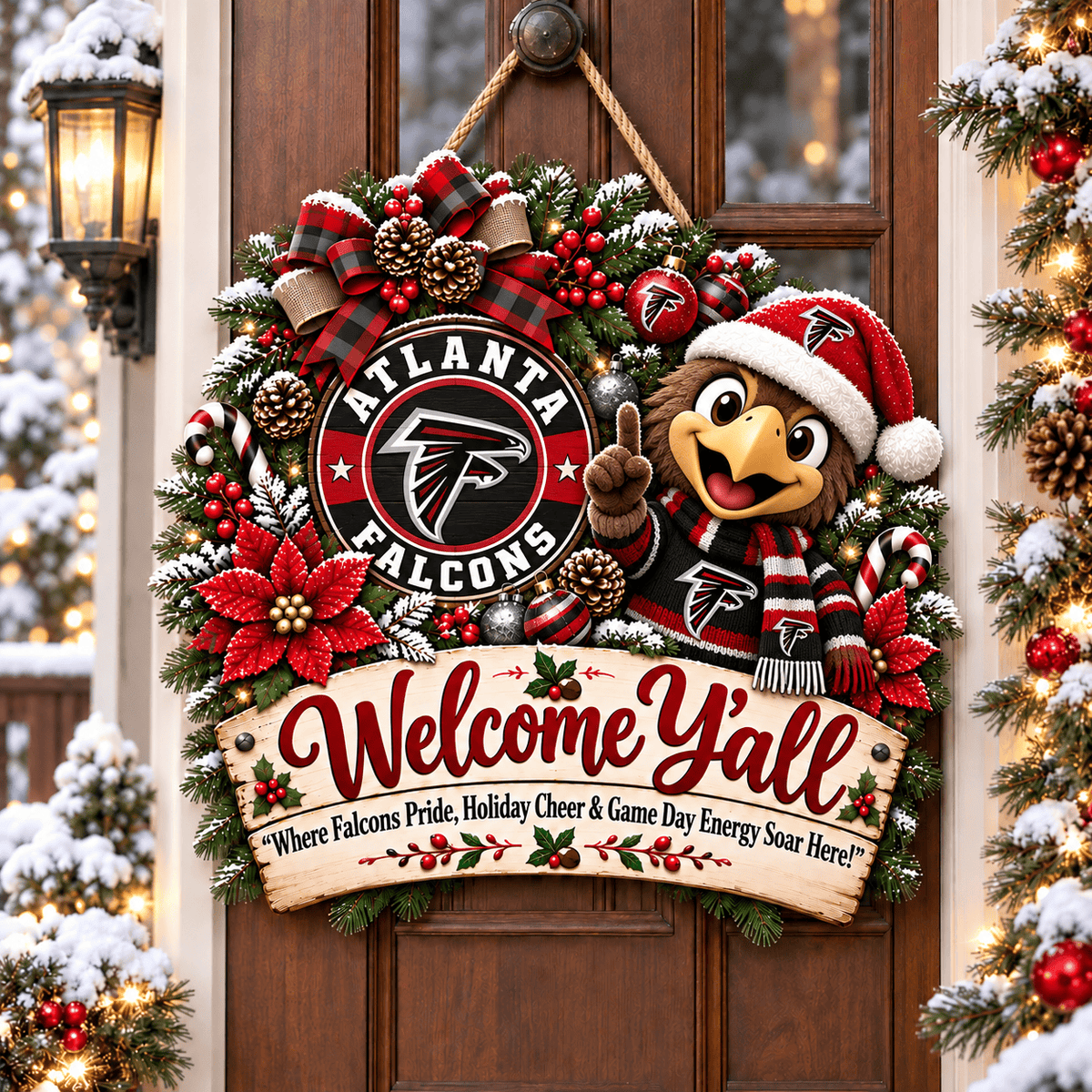 Atlanta Falcons Mascot Christmas Welcome Door Hanger
