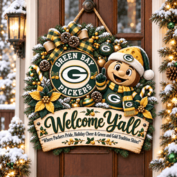 Green Bay Packers Mascot Christmas Welcome Door Hanger