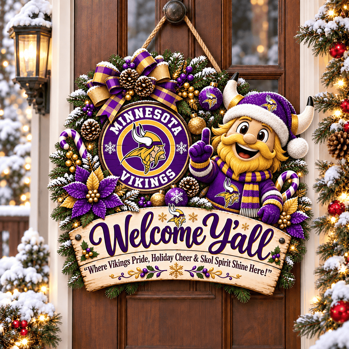 Minnesota Vikings Mascot Christmas Welcome Door Hanger