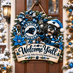 Carolina Panthers Mascot Christmas Welcome Door Hanger
