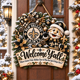 New Orleans Saints Mascot Christmas Welcome Door Hanger