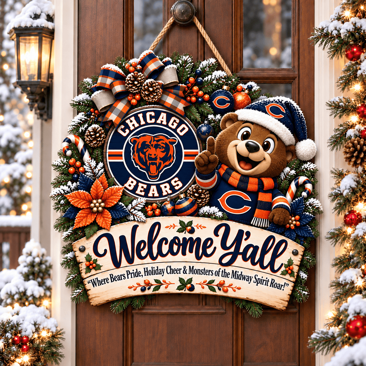 Chicago Bears Mascot Christmas Welcome Door Hanger