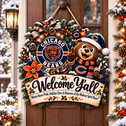Chicago Bears Mascot Christmas Welcome Door Hanger