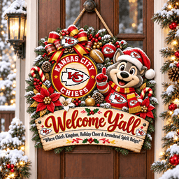 Kansas City Chiefs Mascot Christmas Welcome Door Hanger