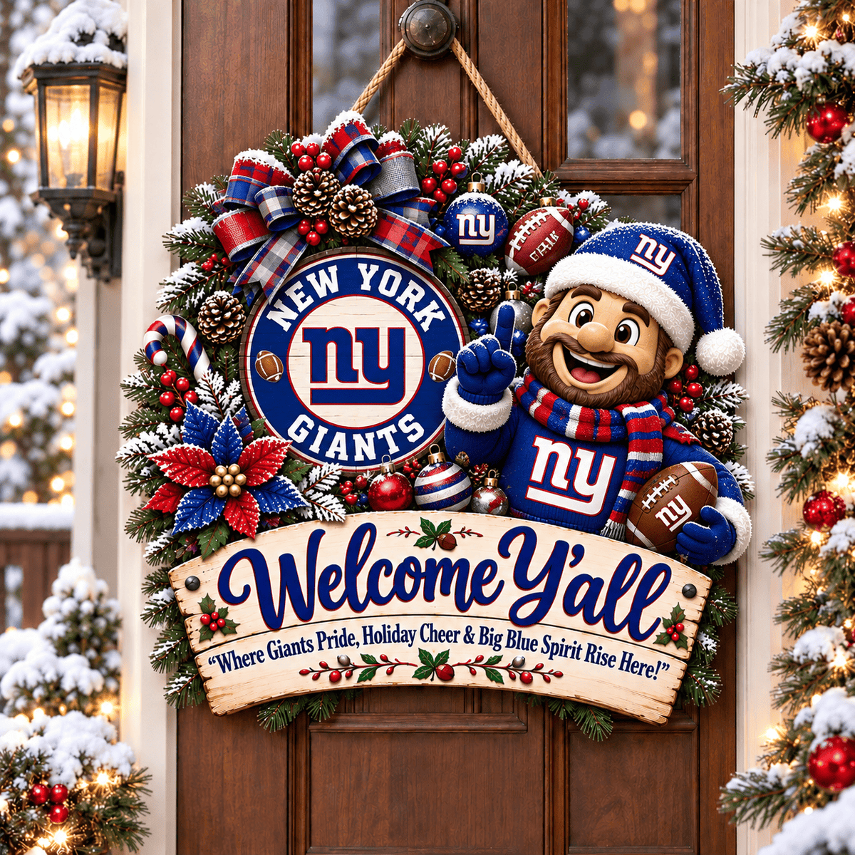New York Giants Mascot Christmas Welcome Door Hanger