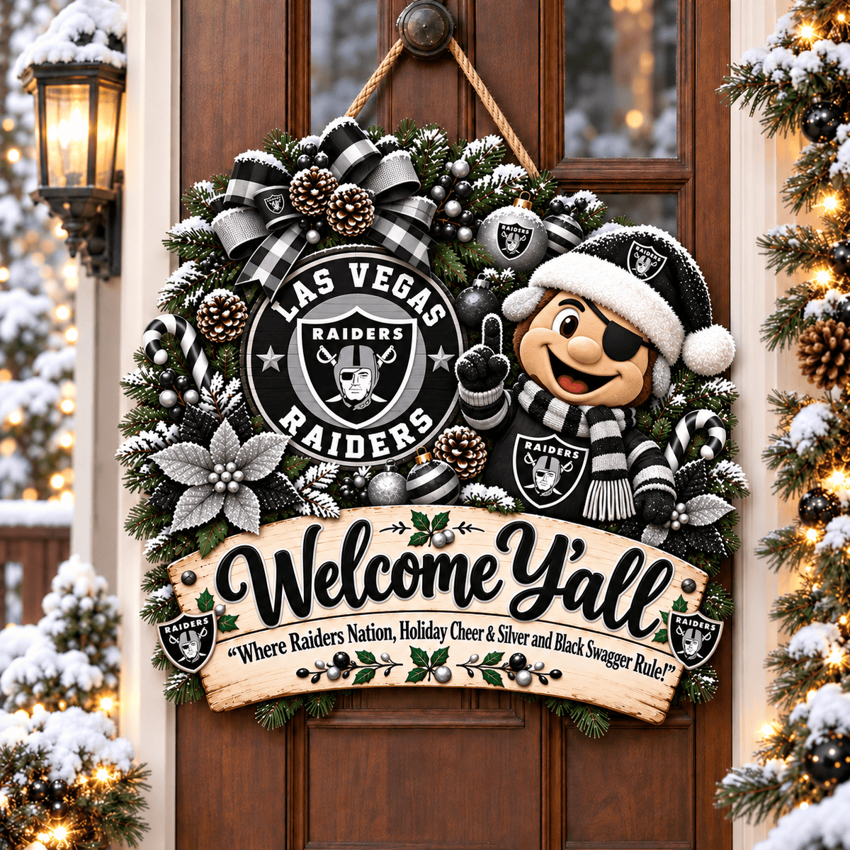 Las Vegas Raiders Mascot Christmas Welcome Door Hanger