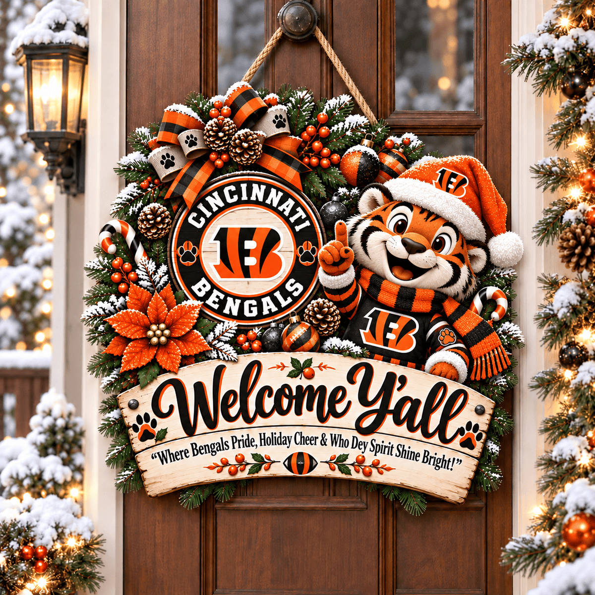 Cincinnati Bengals Mascot Christmas Welcome Door Hanger