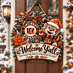 Cincinnati Bengals Mascot Christmas Welcome Door Hanger