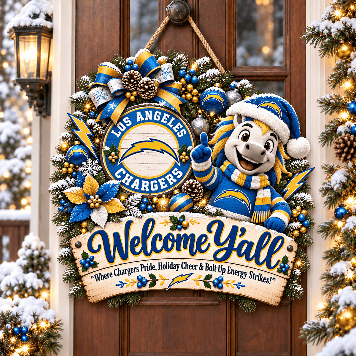 Denver Broncos Mascot Christmas Welcome Door Hanger