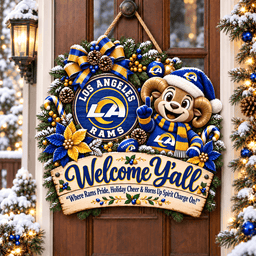 Los Angeles Rams Mascot Christmas Welcome Door Hanger