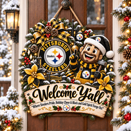 Pittsburgh Steelers Mascot Christmas Welcome Door Hanger