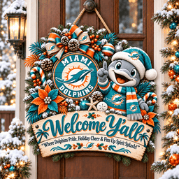 Miami Dolphins Mascot Christmas Welcome Door Hanger