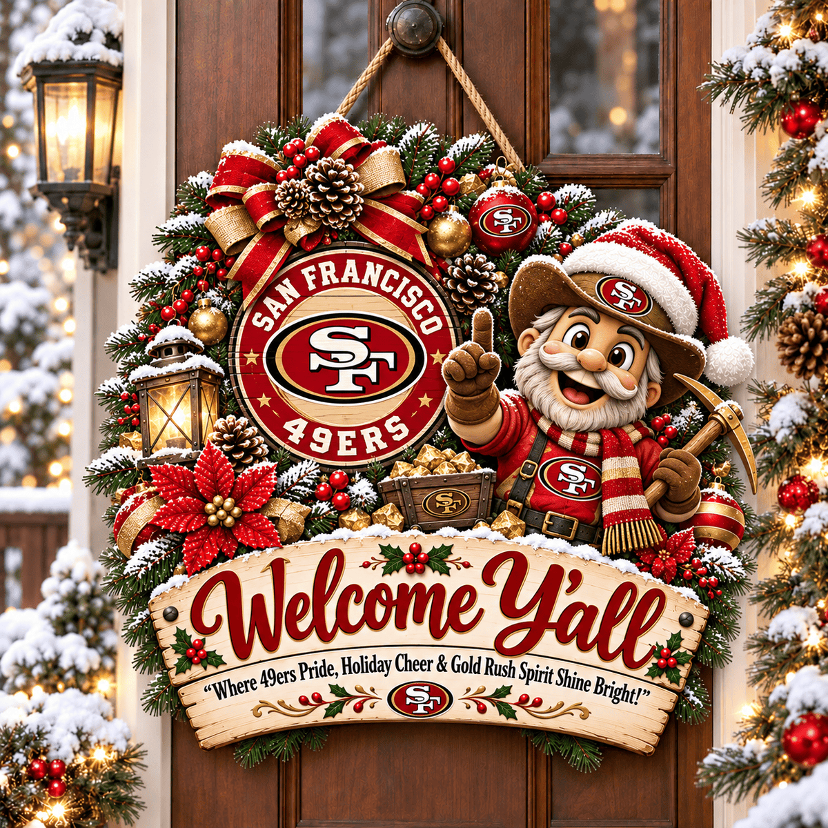 San Francisco 49ers Mascot Christmas Welcome Door Hanger