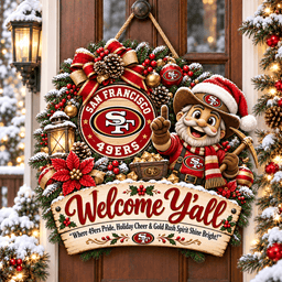San Francisco 49ers Mascot Christmas Welcome Door Hanger