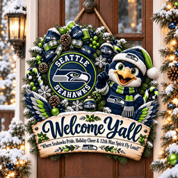 Seattle Seahawks Mascot Christmas Welcome Door Hanger