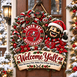 Tampa Bay Buccaneers Mascot Christmas Welcome Door Hanger