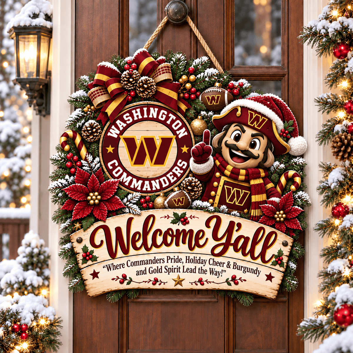 Washington Commanders Mascot Christmas Welcome Door Hanger
