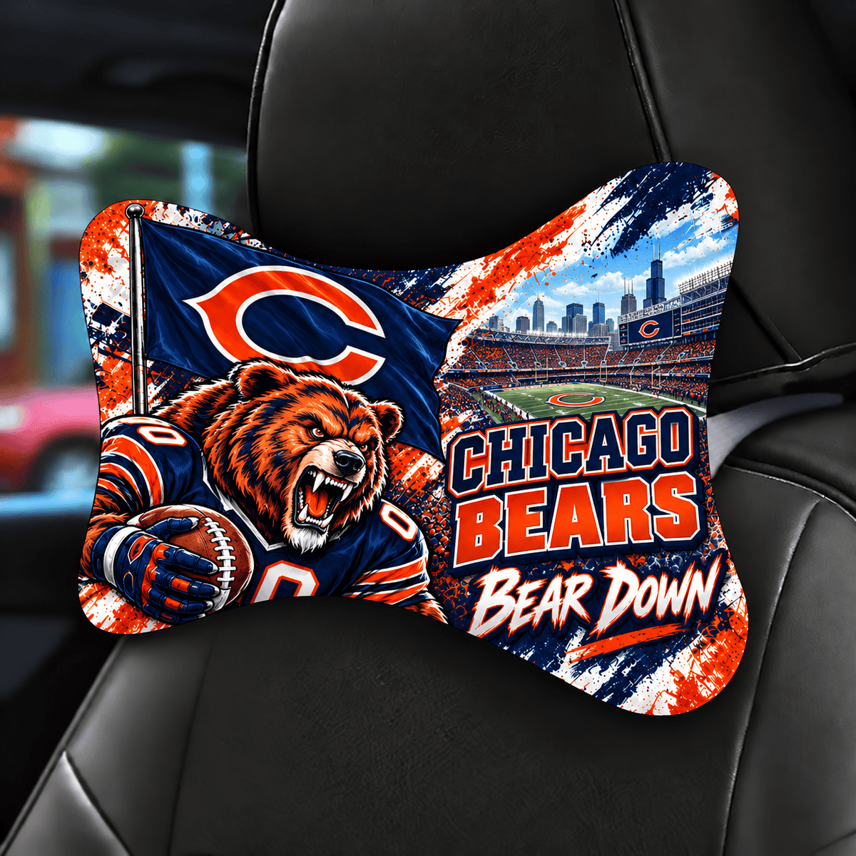 Chicago Bears Mascot Car Seat Headrest Neck Pillow