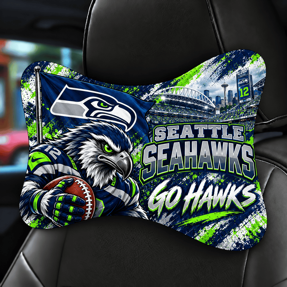 Seattle Seahawks Mascot Car Seat Headrest Neck Pillow