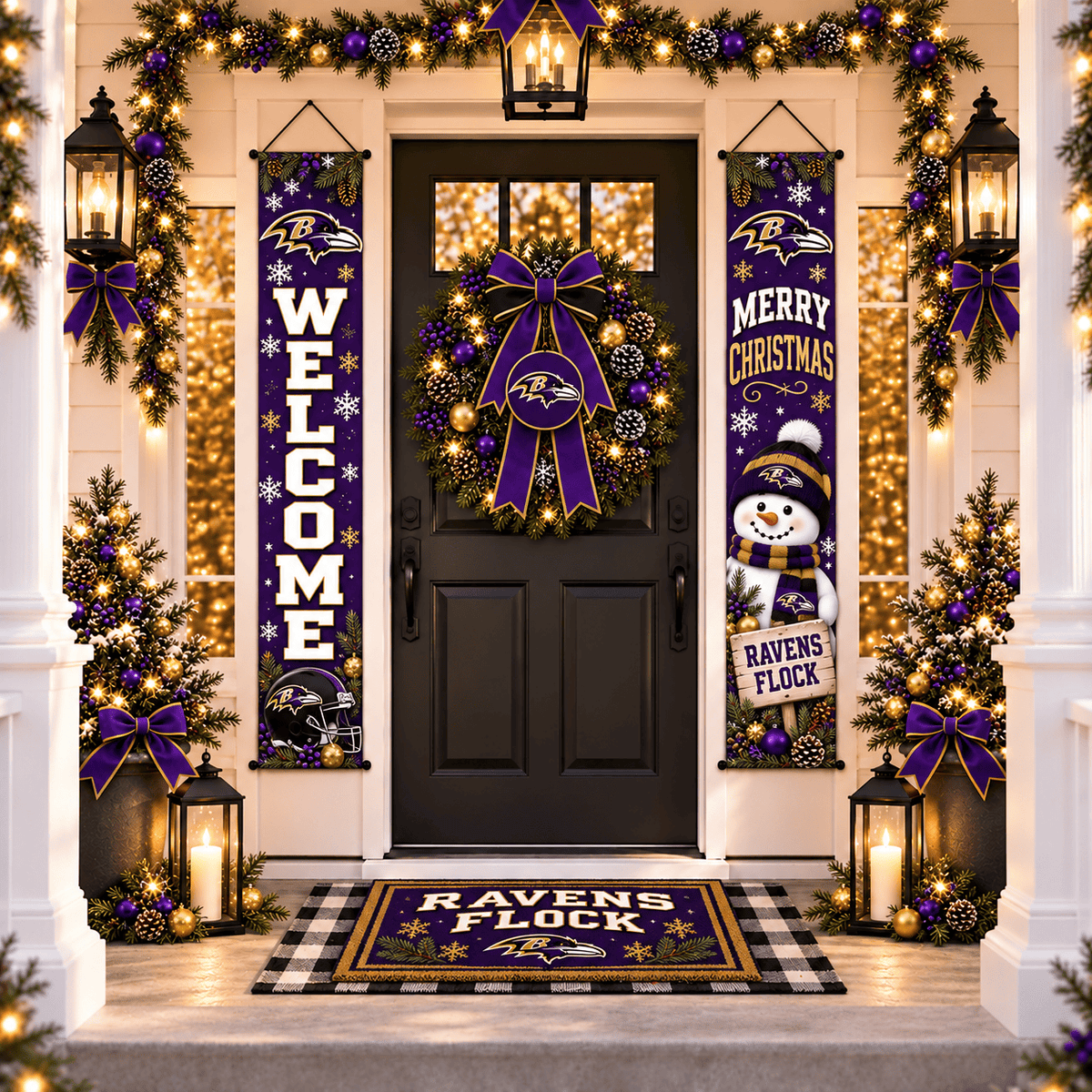 Baltimore Ravens Christmas Custom Decorative Door Curtain Hanging Flag