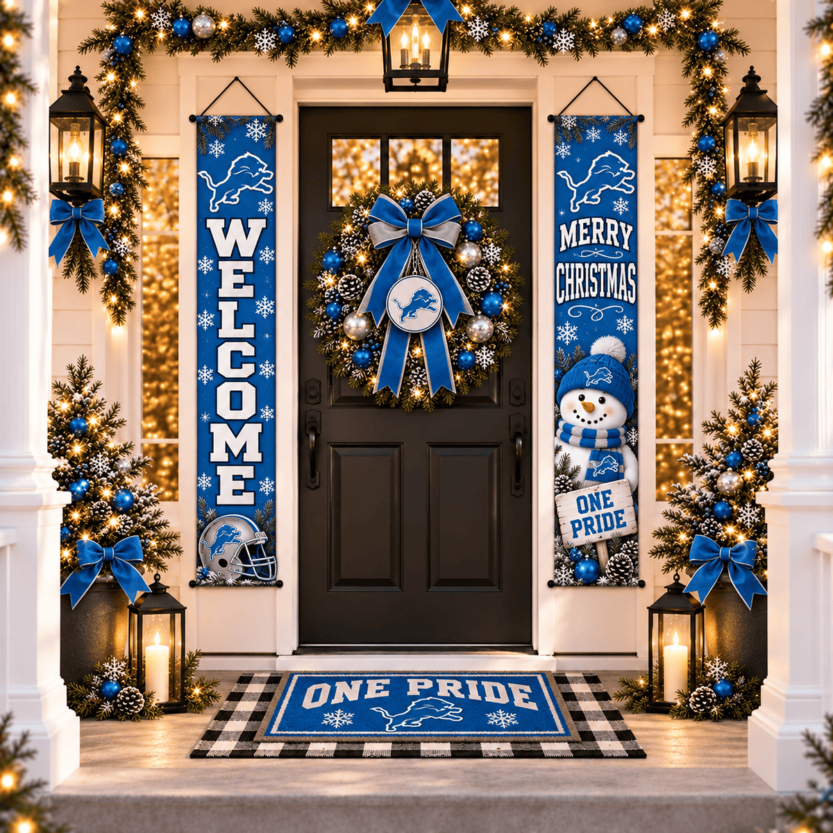 Detroit Lions Christmas Custom Decorative Door Curtain Hanging Flag