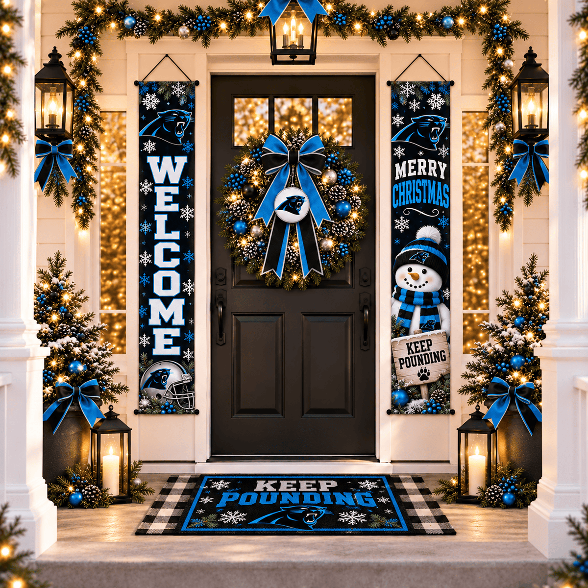 Carolina Panthers Christmas Custom Decorative Door Curtain Hanging Flag