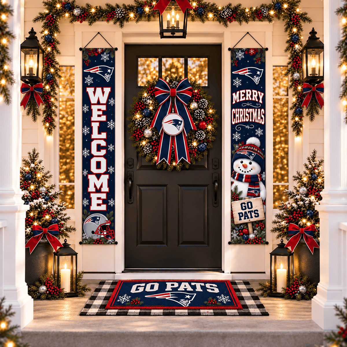 New England Patriots Christmas Custom Decorative Door Curtain Hanging Flag