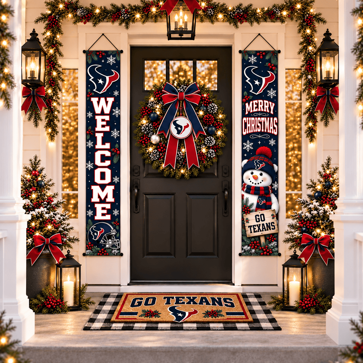 Houston Texans Christmas Custom Decorative Door Curtain Hanging Flag
