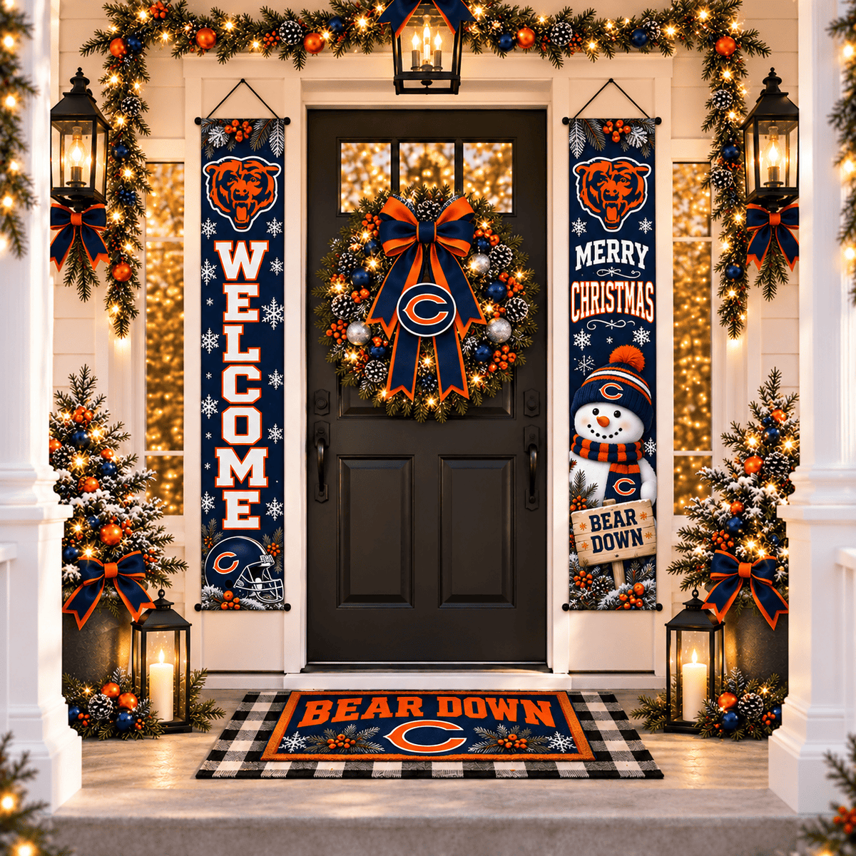Chicago Bears Christmas Custom Decorative Door Curtain Hanging Flag