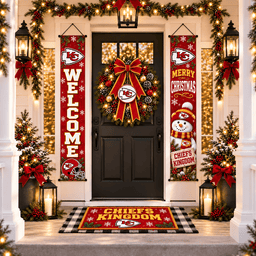 Kansas City Chiefs Christmas Custom Decorative Door Curtain Hanging Flag