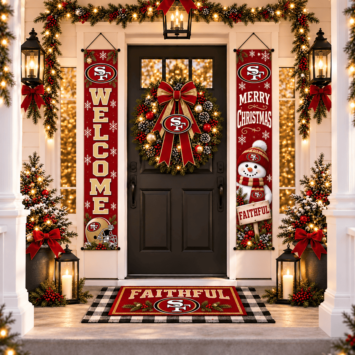 San Francisco 49ers Christmas Custom Decorative Door Curtain Hanging Flag