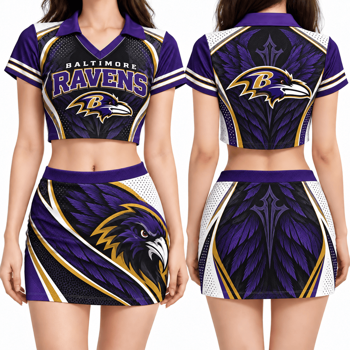Baltimore Ravens Women's Cropped V-Neck Polo Jersey and Hip Skirt Dress Set
