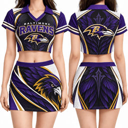 Baltimore Ravens Women's Cropped V-Neck Polo Jersey and Hip Skirt Dress Set