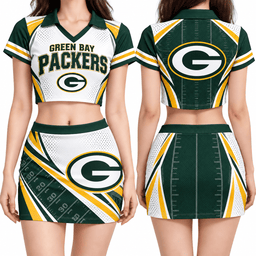 Green Bay Packers Women's Cropped V-Neck Polo Jersey and Hip Skirt Dress Set