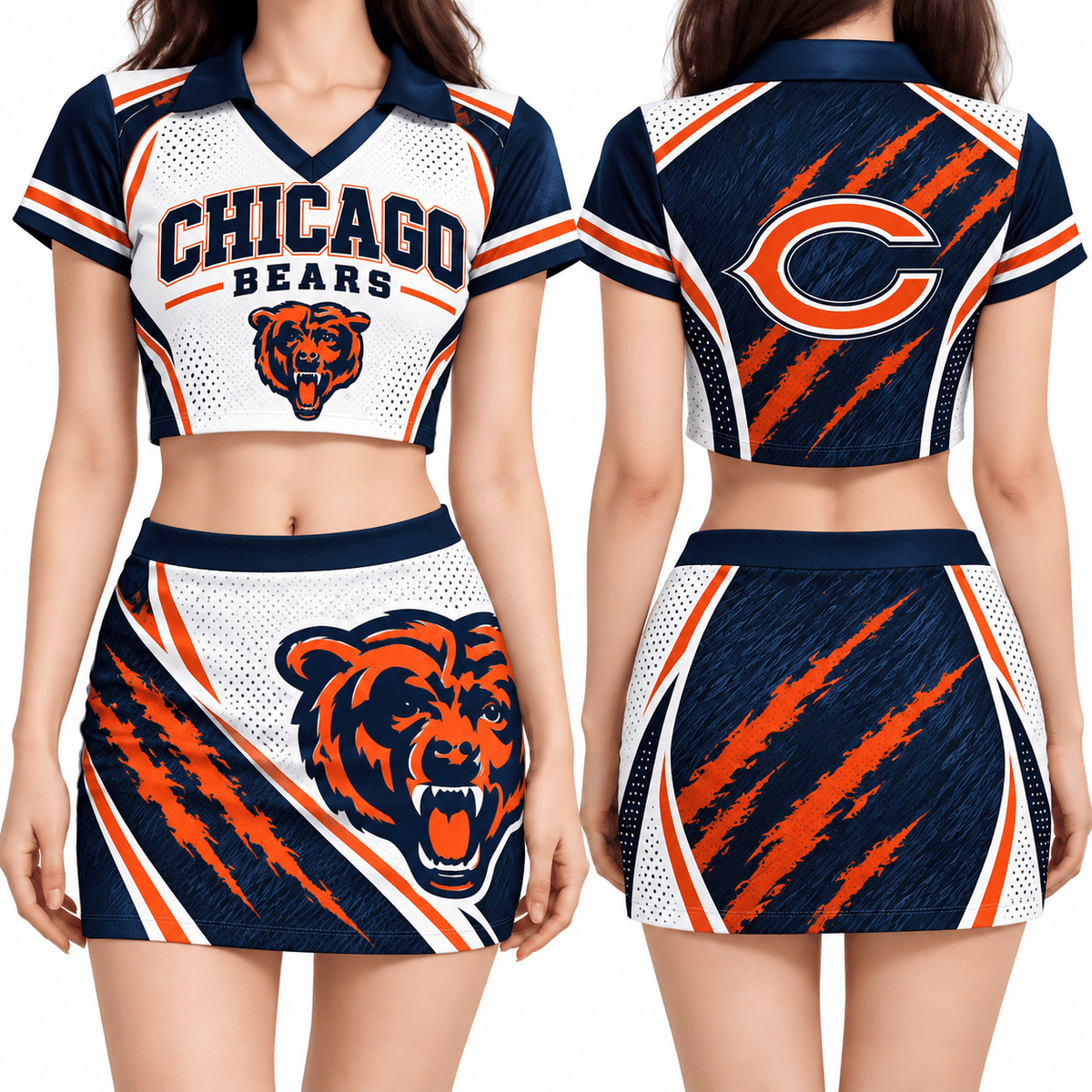 Chicago Bears Women's Cropped V-Neck Polo Jersey and Hip Skirt Dress Set