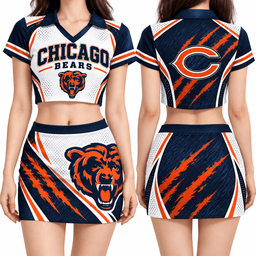 Chicago Bears Women's Cropped V-Neck Polo Jersey and Hip Skirt Dress Set