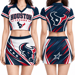 Houston Texans Women's Cropped V-Neck Polo Jersey and Hip Skirt Dress Set