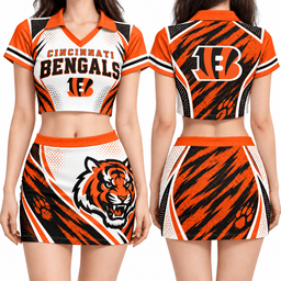 Cincinnati Bengals Women's Cropped V-Neck Polo Jersey and Hip Skirt Dress Set