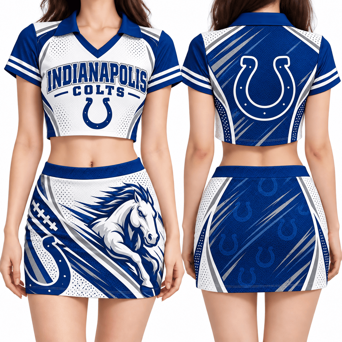 Indianapolis Colts Women's Cropped V-Neck Polo Jersey and Hip Skirt Dress Set