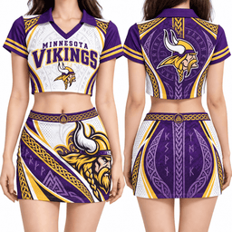 Minnesota Vikings Women's Cropped V-Neck Polo Jersey and Hip Skirt Dress Set