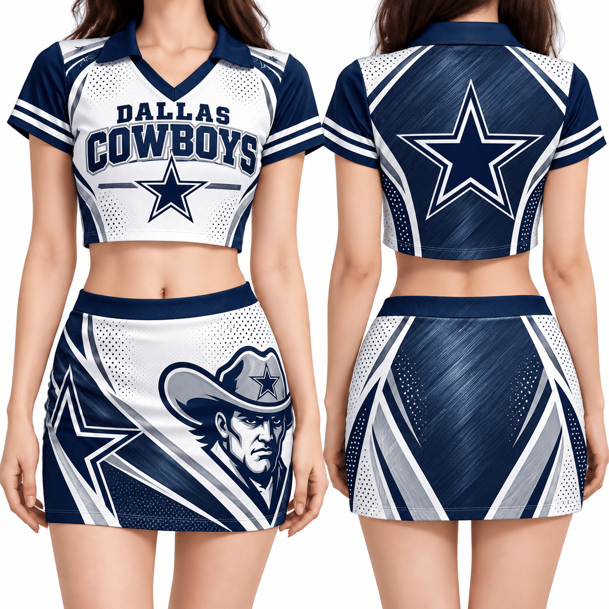 Dallas Cowboys Women's Cropped V-Neck Polo Jersey and Hip Skirt Dress Set