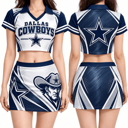 Dallas Cowboys Women's Cropped V-Neck Polo Jersey and Hip Skirt Dress Set