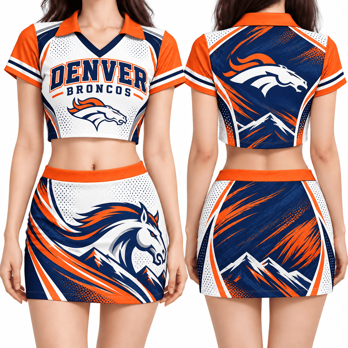 Denver Broncos Women's Cropped V-Neck Polo Jersey and Hip Skirt Dress Set