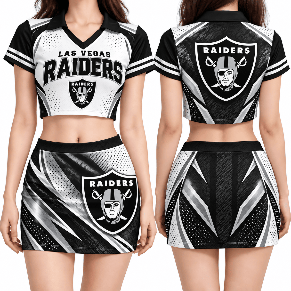 Las Vegas Raiders Women's Cropped V-Neck Polo Jersey and Hip Skirt Dress Set