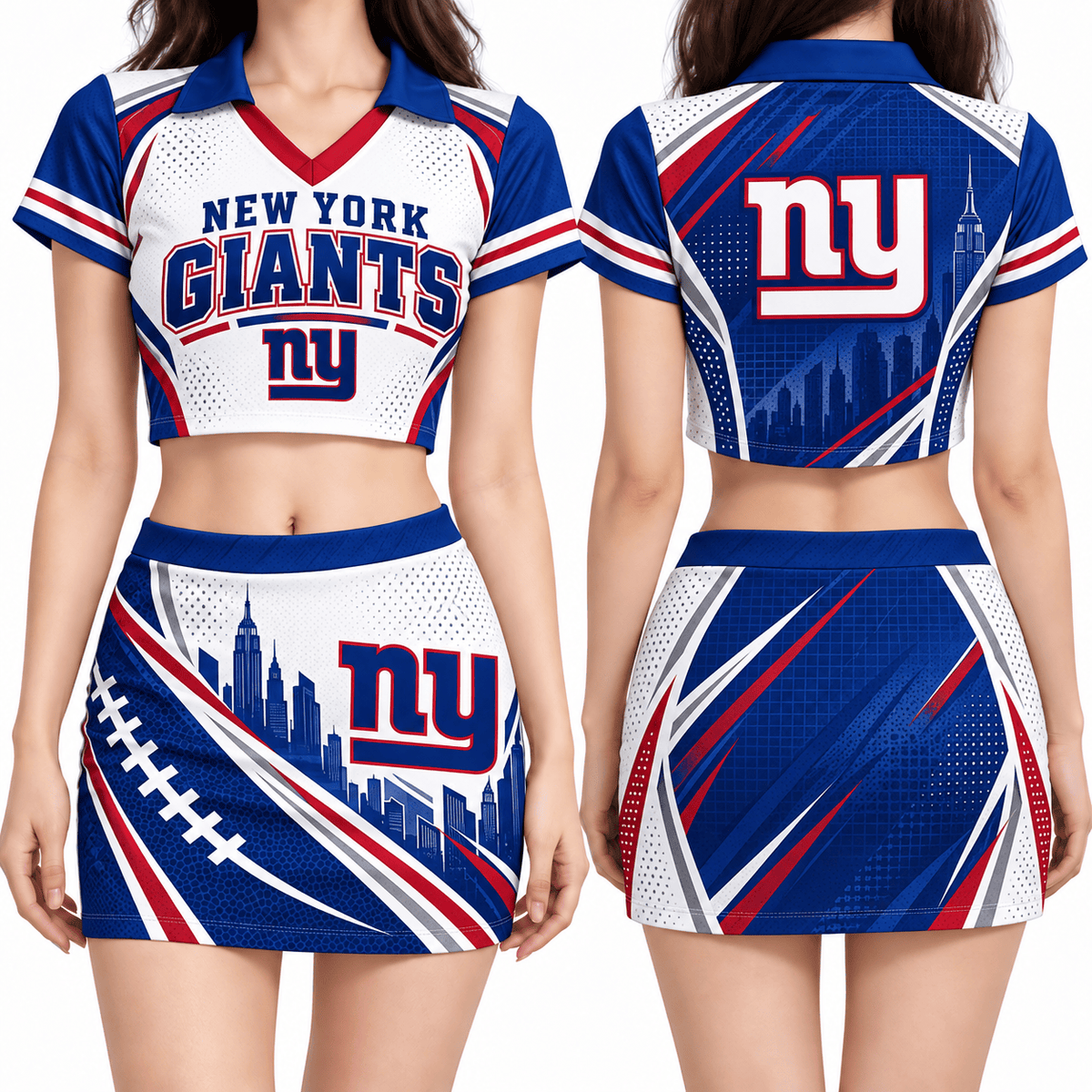 New York Giants Women's Cropped V-Neck Polo Jersey and Hip Skirt Dress Set